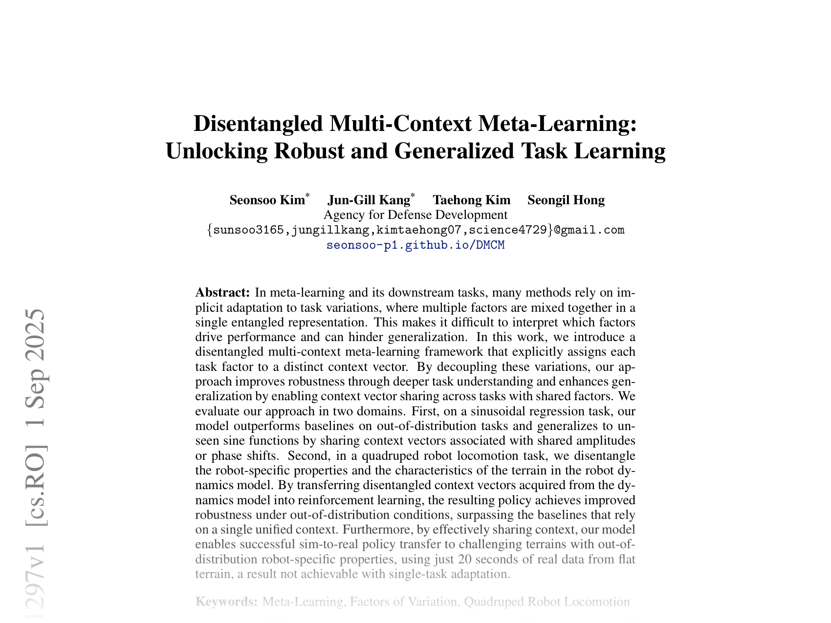 [Disentangled Multi-Context Meta-Learning: Unlocking Robust and Generalized Task Learning 🔗](https://arxiv.org/abs/2509.01297)