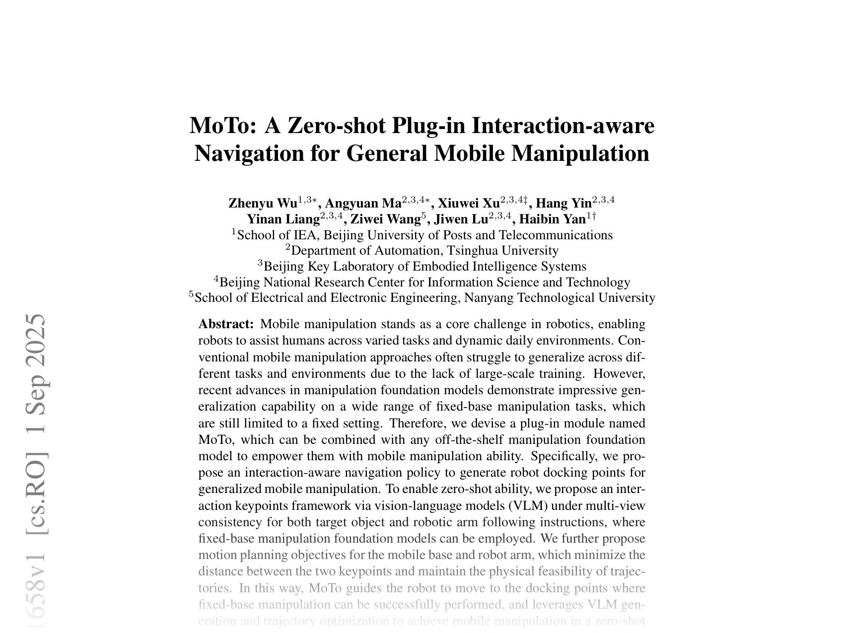 [Moto: A Zero-shot Plug-in Interaction-aware Navigation for General Mobile Manipulation 🔗](https://arxiv.org/abs/2509.01658)