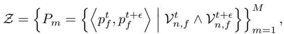 Equation defining the set of point pairs observed at different times, used to create pose constraints.