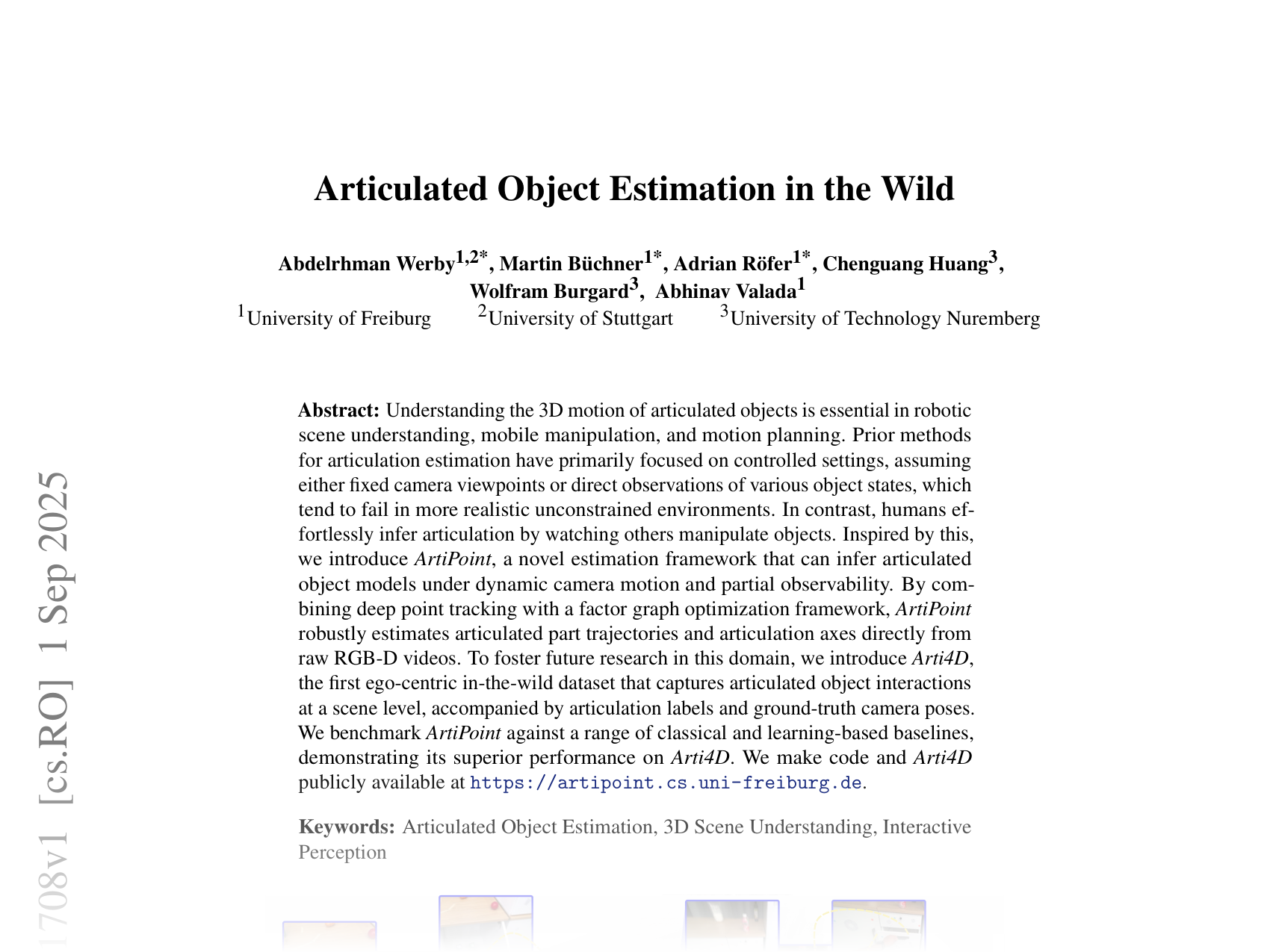 [Articulated Object Estimation in the Wild 🔗](https://arxiv.org/abs/2509.01708)