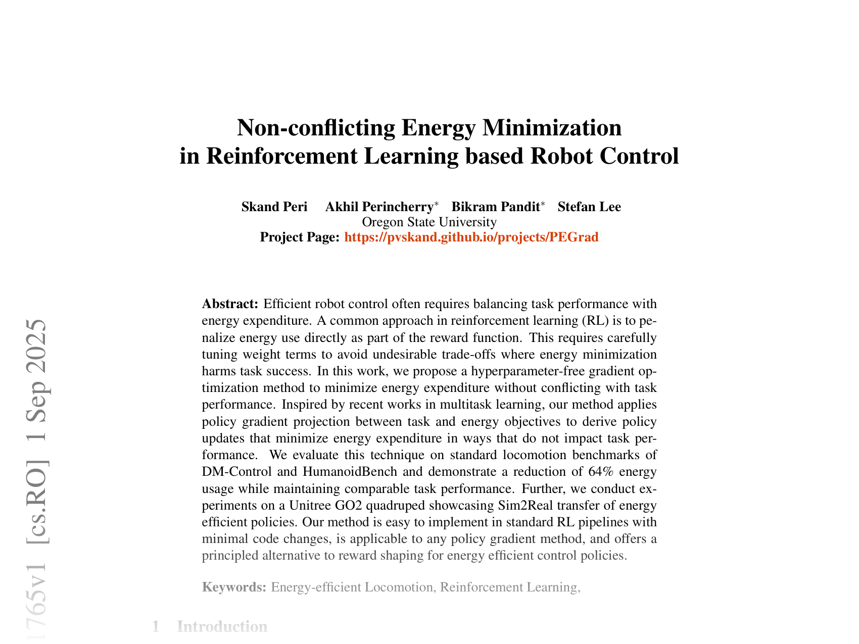 [Non-conflicting Energy Minimization in Reinforcement Learning based Robot Control 🔗](https://arxiv.org/abs/2509.01765)