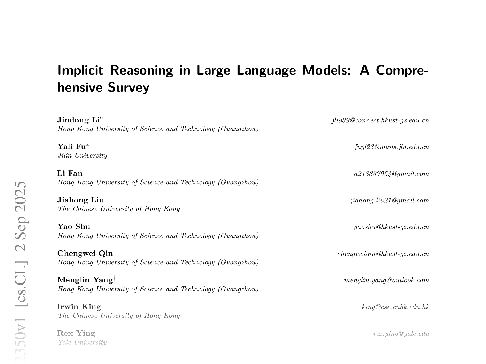 [Implicit Reasoning in Large Language Models: A Comprehensive Survey 🔗](https://arxiv.org/abs/2509.02350)