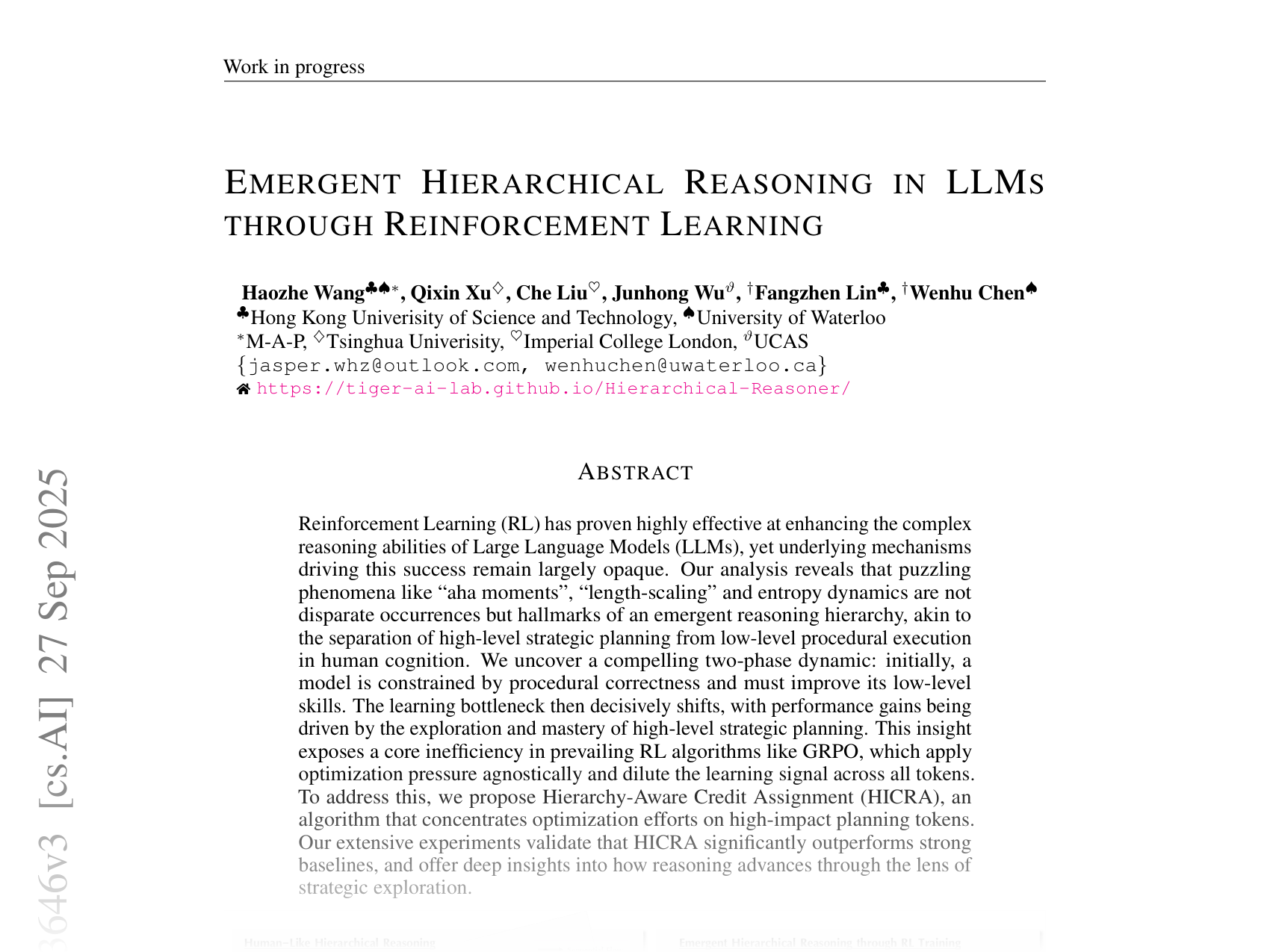 [EMERGENT HIERARCHICAL REASONING IN LLMS THROUGH REINFORCEMENT LEARNING 🔗](https://arxiv.org/abs/2509.03646)