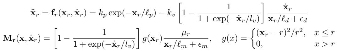 Equation describing the repulsive force and metric