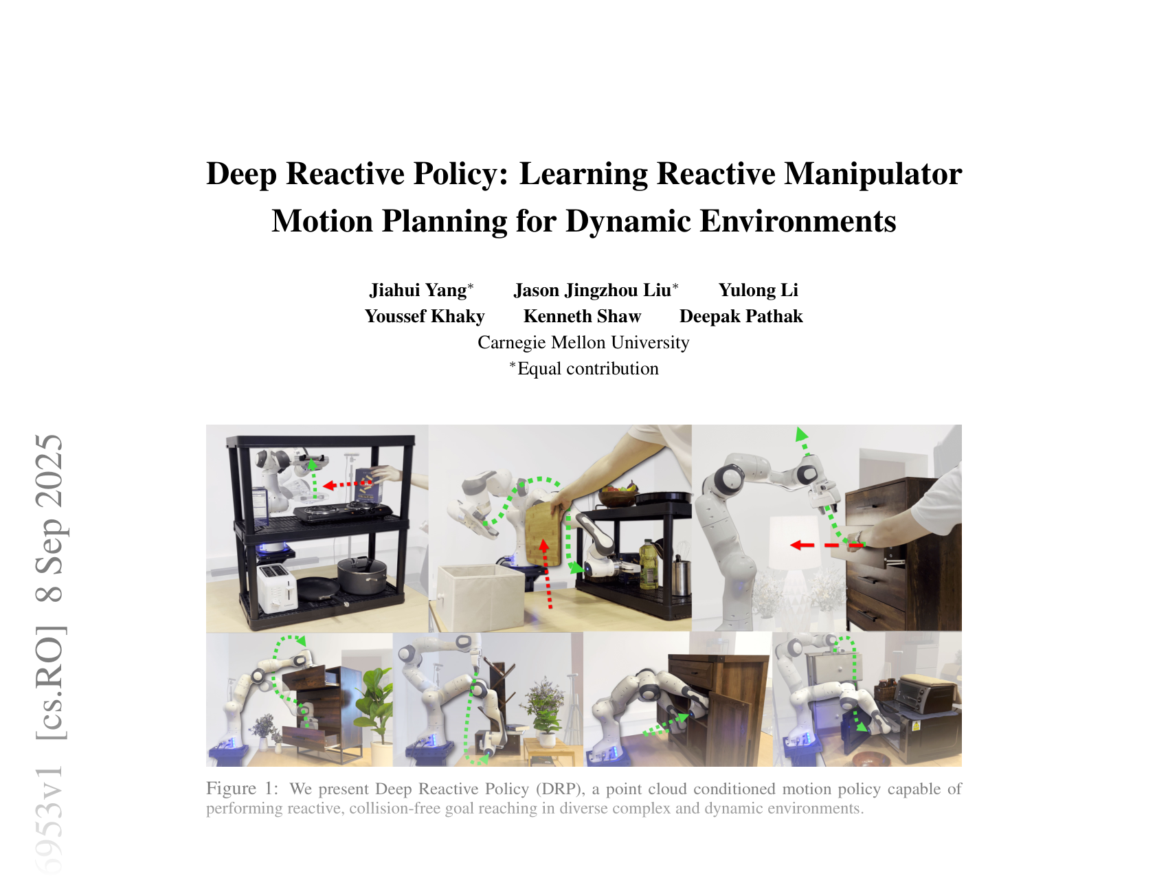 [Deep Reactive Policy: Learning Reactive Manipulator Motion Planning for Dynamic Environments 🔗](https://arxiv.org/abs/2509.06953)