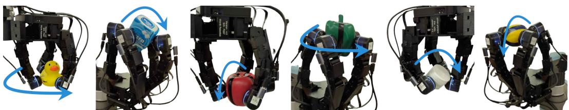Figure 3: Real-world deployment using various objects in palm-up & palm-down configurations.
