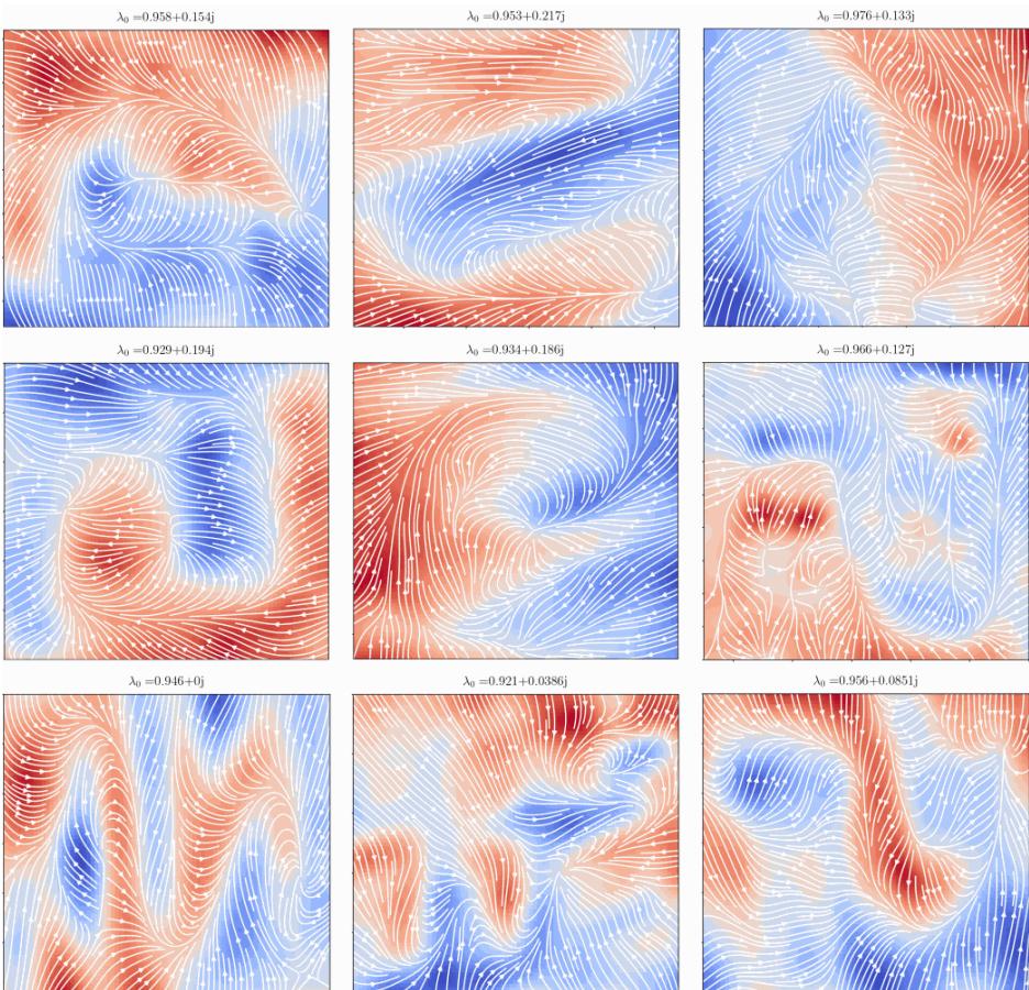 Eigenfunctions of KoopMotion models showing partitions of dynamics.