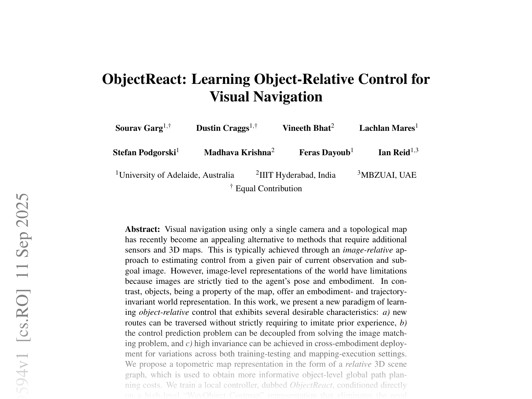 [ObjectReact: Learning Object-Relative Control for Visual Navigation 🔗](https://arxiv.org/abs/2509.09594)