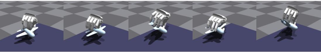Figure 11: Visualization of diverse manipulation styles generated by sampling from the latent space. The robot creates various valid contact poses for the same object.