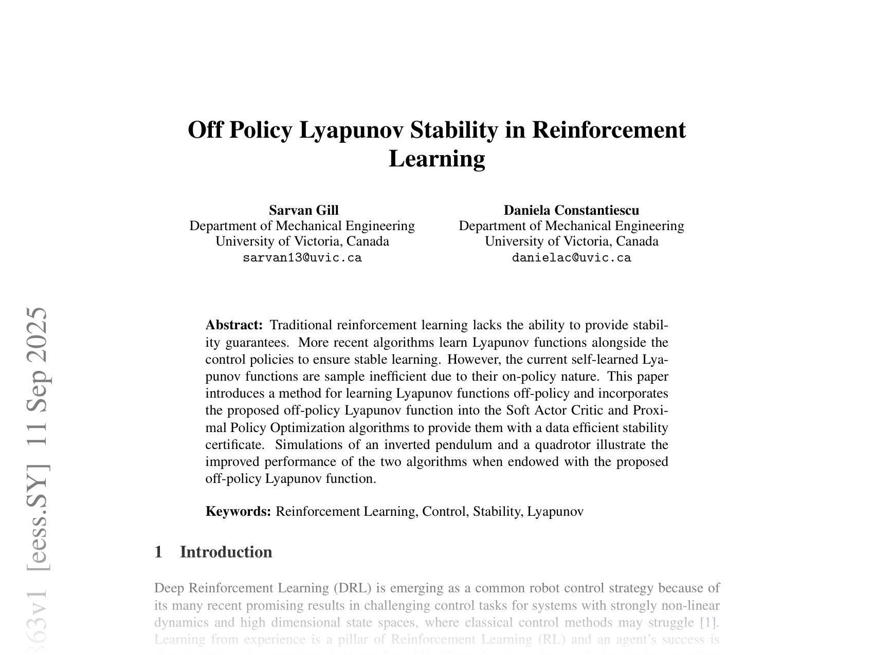 [Off Policy Lyapunov Stability in Reinforcement Learning 🔗](https://arxiv.org/abs/2509.09863)