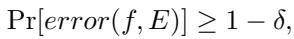 The PAC learning condition for generalization, stating the probability of the error on a new dataset is high.
