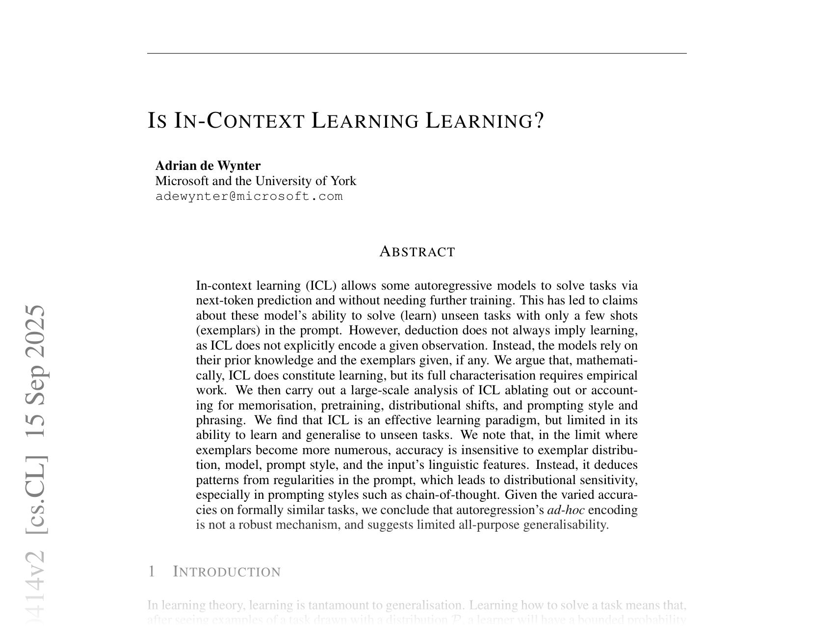[IS IN-CONTEXT LEARNING LEARNING? 🔗](https://arxiv.org/abs/2509.10414)