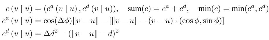 Equations defining the angle and distance constraints.