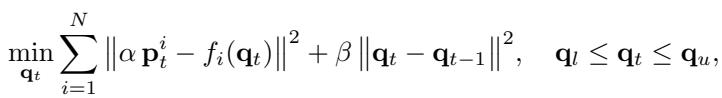 Equation for minimizing the difference between human keypoints and robot kinematics.