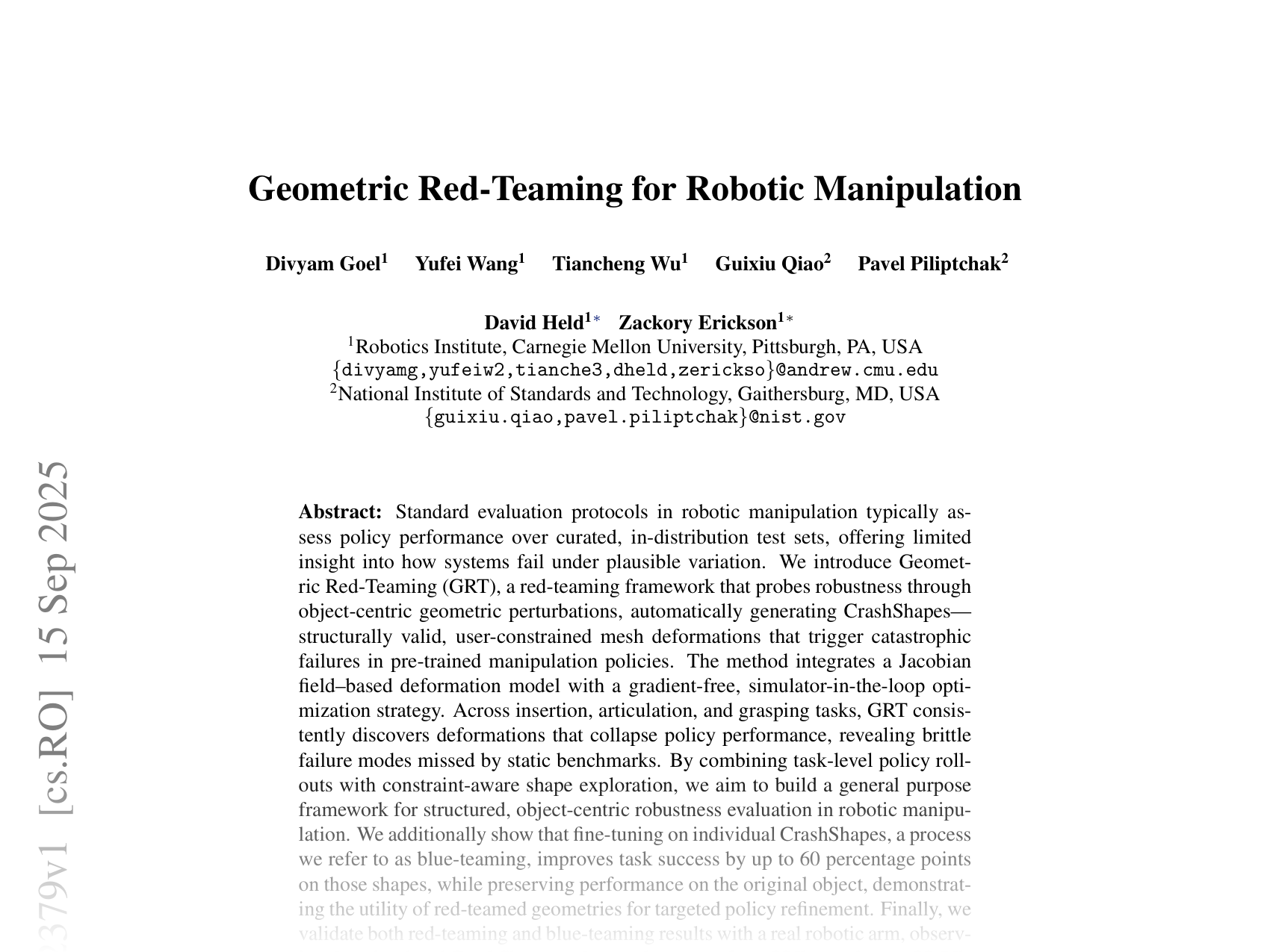 [Geometric Red-Teaming for Robotic Manipulation 🔗](https://arxiv.org/abs/2509.12379)