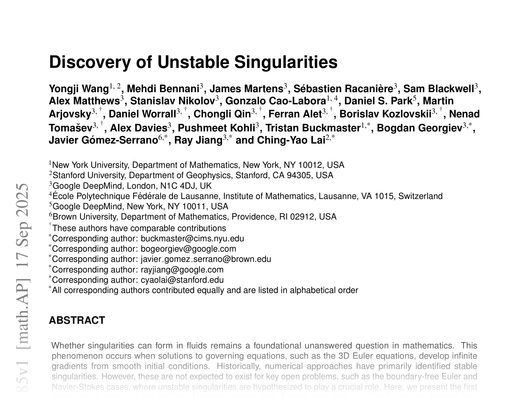 [Discovery of Unstable Singularities 🔗](https://arxiv.org/abs/2509.14185)