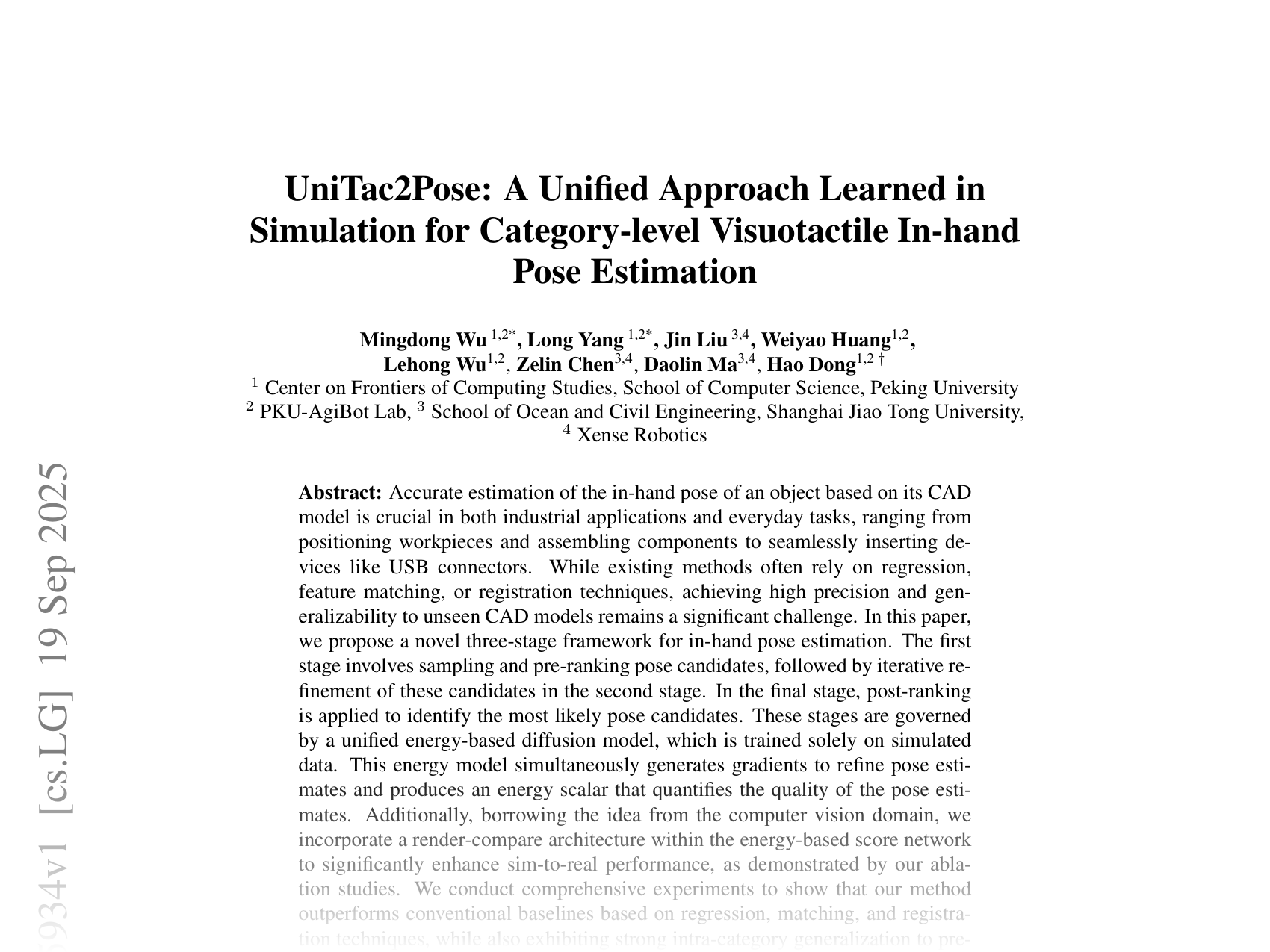 [UniTac2Pose: A Unified Approach Learned in Simulation for Category-level Visuotactile In-hand Pose Estimation 🔗](https://arxiv.org/abs/2509.15934)