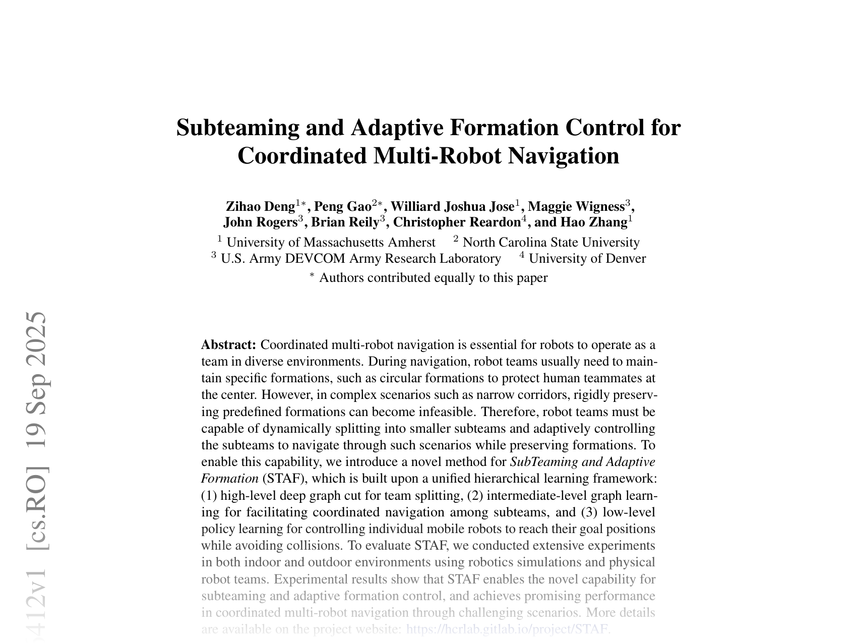 [Subteaming and Adaptive Formation Control for Coordinated Multi-Robot Navigation 🔗](https://arxiv.org/abs/2509.16412)