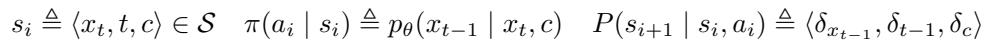 Equation defining the MDP structure for the diffusion process.