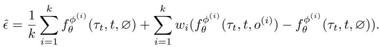 Equation 10: The formula for composing noise predictions from multiple models.