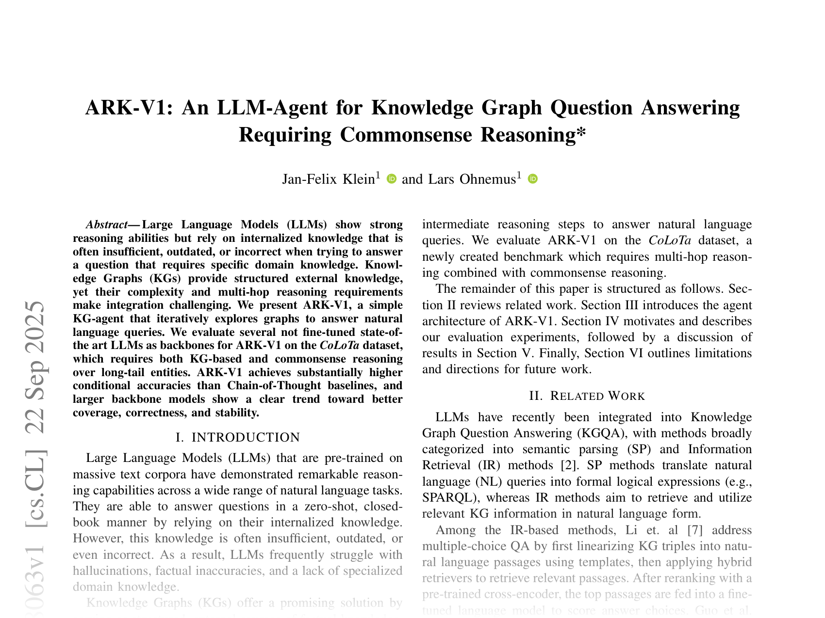 [ARK-V1: An LLM-Agent for Knowledge Graph Question Answering Requiring Commonsense Reasoning 🔗](https://arxiv.org/abs/2509.18063)