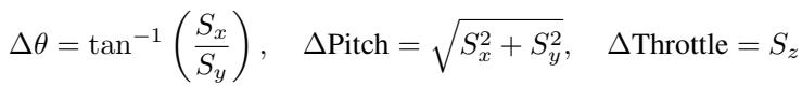 Equations converting the S vector into Delta Theta, Delta Pitch, and Delta Throttle.