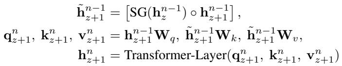 Equations describing the hidden state updates in Transformer-XL.
