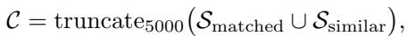 The equation showing the creation of the final candidate pool by combining matched and similar conditions and truncating to 5,000.