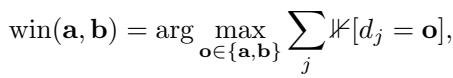 The equation for determining the winning condition based on a majority vote from the agent panel.