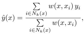 加权 kNN 使用一个权重函数 w(x, x_i),该函数通常随距离的增加而减小。