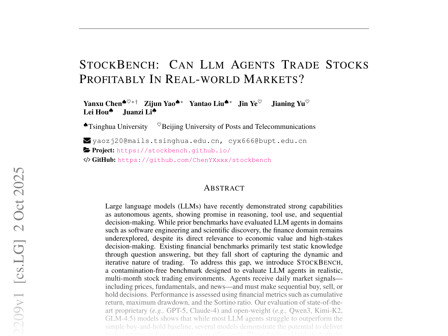 [STOCKBENCH: CAN LLM AGENTS TRADE STOCKS PROFITABLY IN REAL-WORLD MARKETS? 🔗](https://arxiv.org/abs/2510.02209)