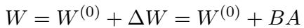 The mathematical formulation of a LoRA update.