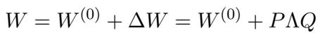 The mathematical formulation of an AdaLoRA update using SVD.