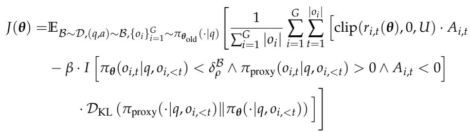 The full objective function for Lp-Reg, combining the GRPO policy gradient with the conditional KL divergence penalty.