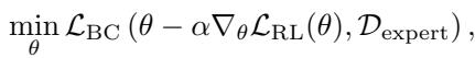 Equation for the behavior cloning loss on the expert dataset.