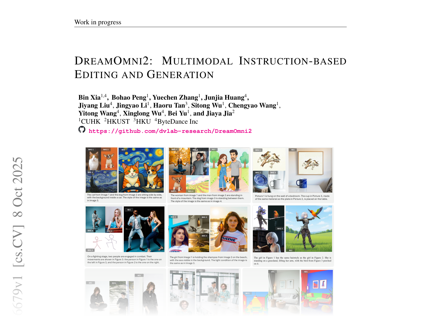 [DREAMOMNI2: MULTIMODAL INSTRUCTION-BASED EDITING AND GENERATION 🔗](https://arxiv.org/abs/2510.06679)