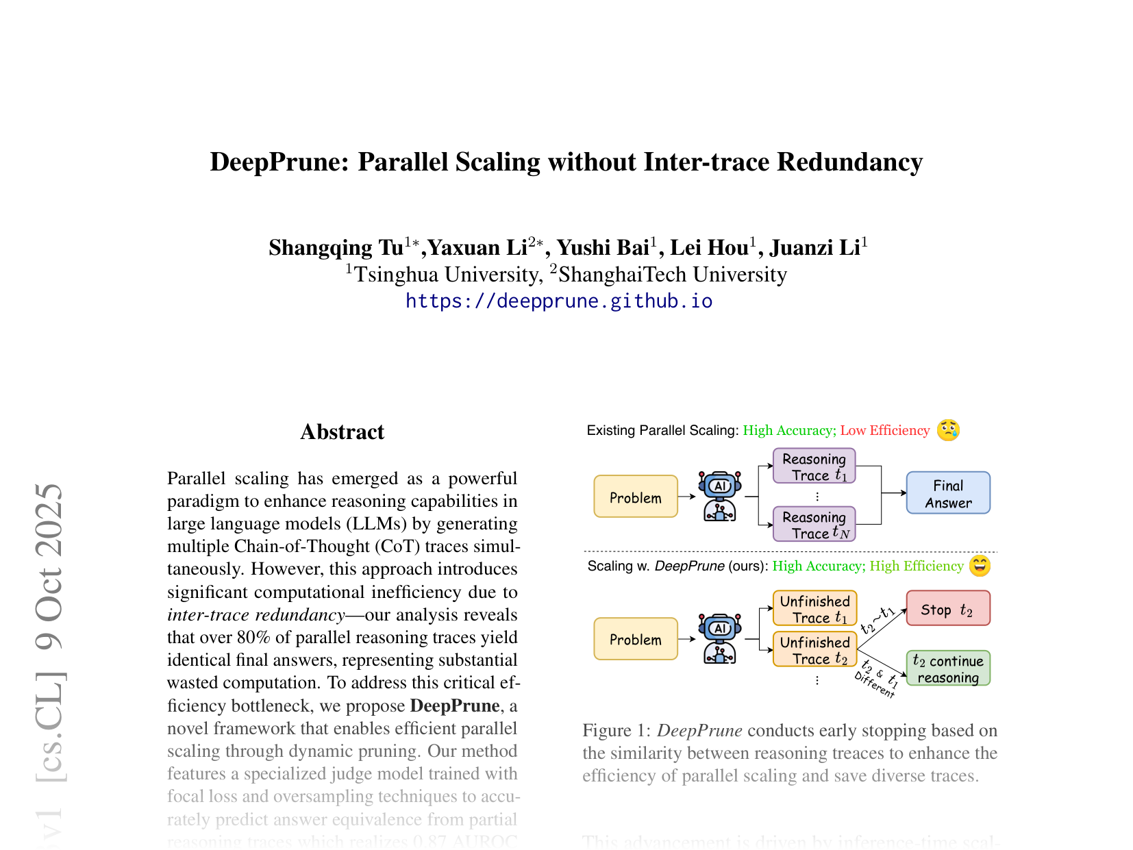 [DeepPrune: Parallel Scaling without Inter-trace Redundancy 🔗](https://arxiv.org/abs/2510.08483)