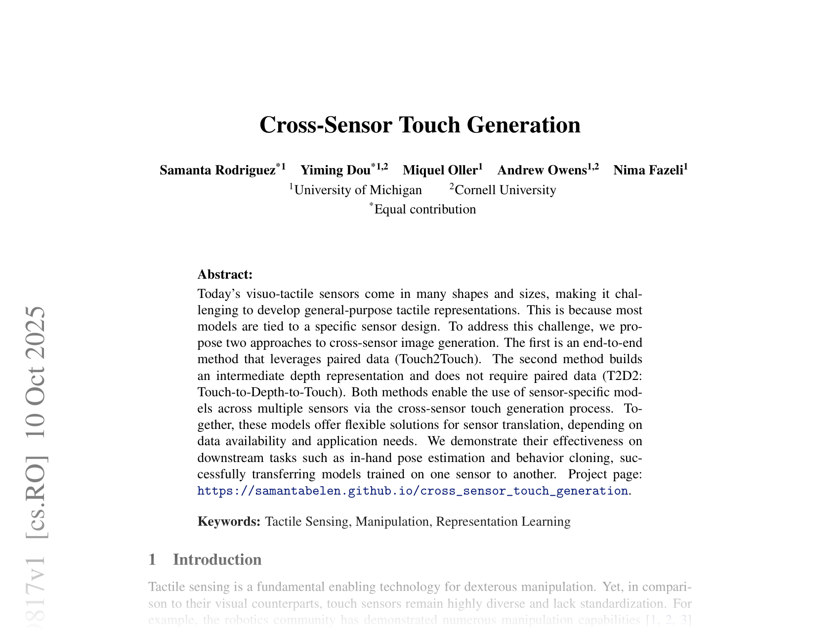 [Cross-Sensor Touch Generation 🔗](https://arxiv.org/abs/2510.09817)
