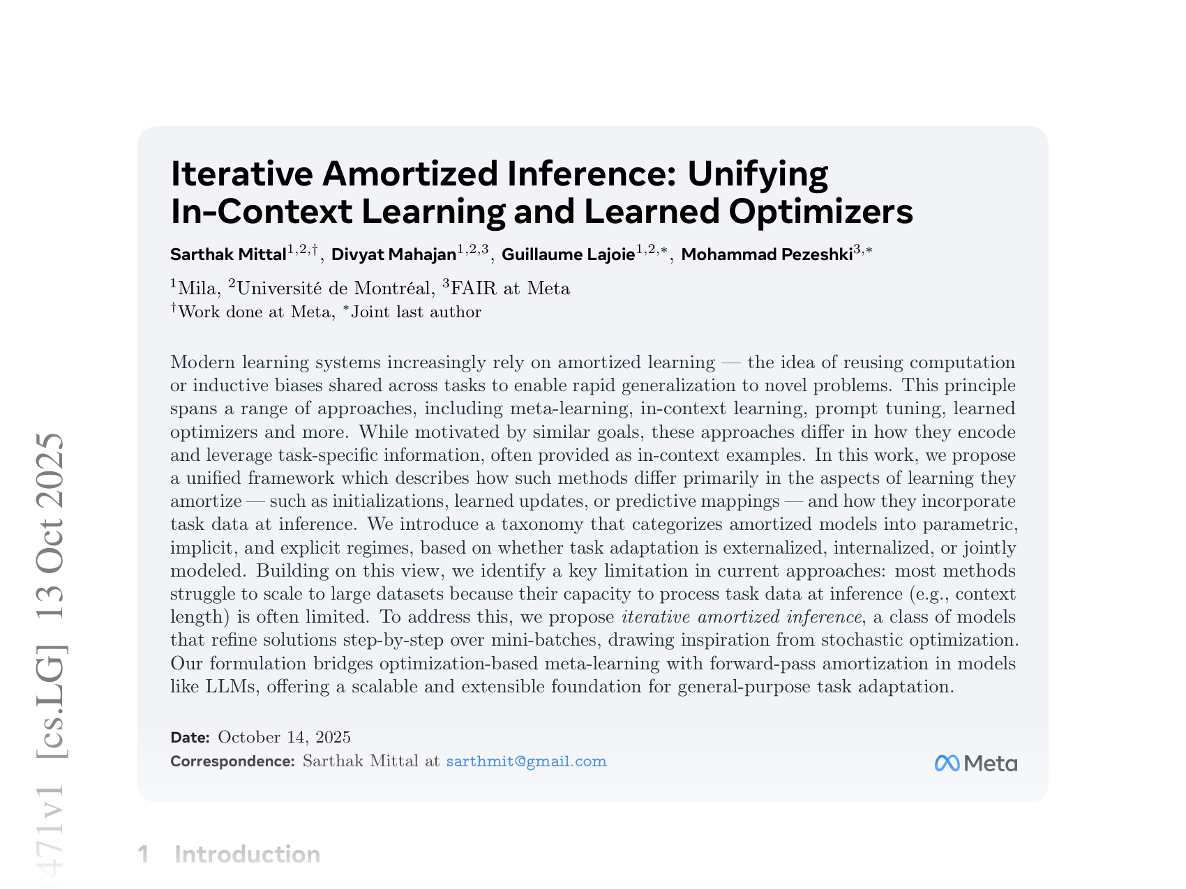 [Iterative Amortized Inference: Unifying In-Context Learning and Learned Optimizers 🔗](https://arxiv.org/abs/2510.11471)