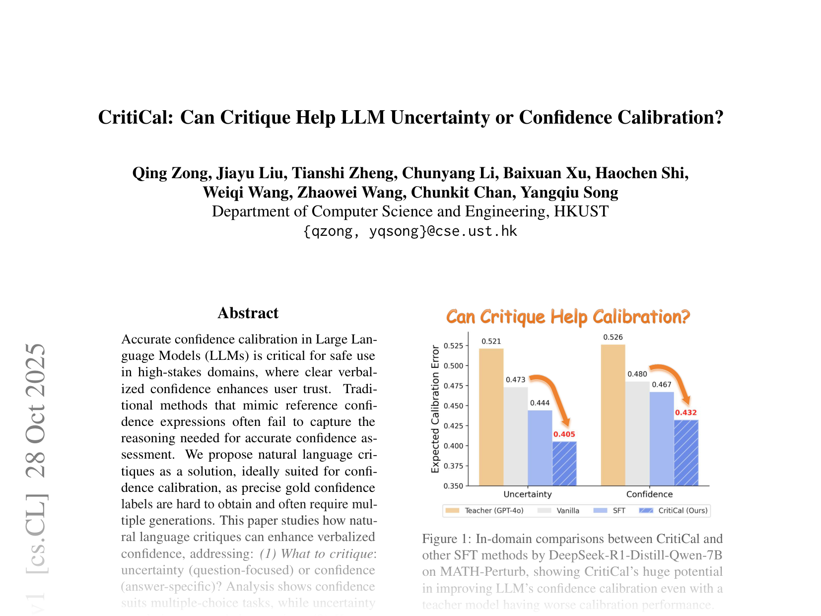 [CritiCal: Can Critique Help LLM Uncertainty or Confidence Calibration? 🔗](https://arxiv.org/abs/2510.24505)