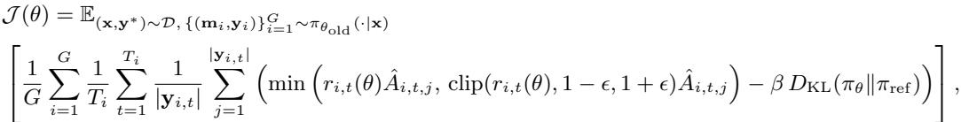 多轮 GRPO 目标函数的数学公式。