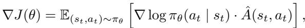 策略梯度方程，根据优势函数调整策略。