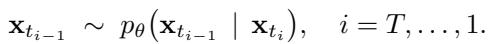 Equation for ancestral sampling in masked diffusion models.