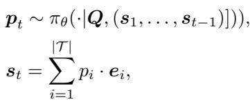 展示软词元如何计算为所有词元嵌入加权和的方程。