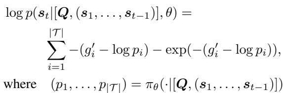 新策略下软词元的对数概率，使用 Gumbel 重参数化技巧计算。