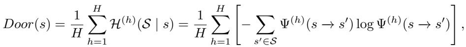 The Door(s) equation: Average entropy of state occupancy over horizon H.