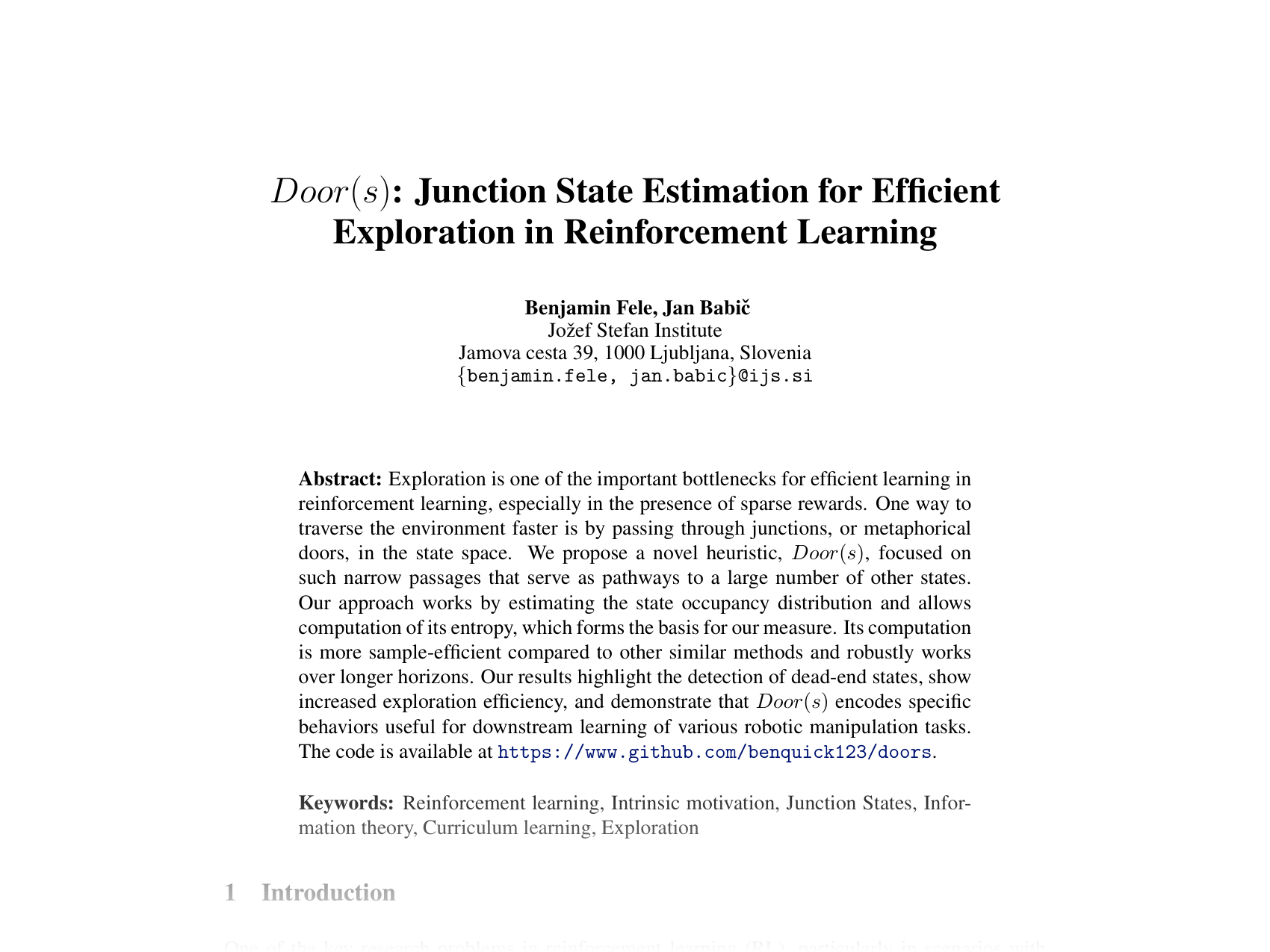 [Door(s): Junction State Estimation for Efficient Exploration in Reinforcement Learning 🔗](https://openreview.net/pdf?id=NtnPVwUCAH)