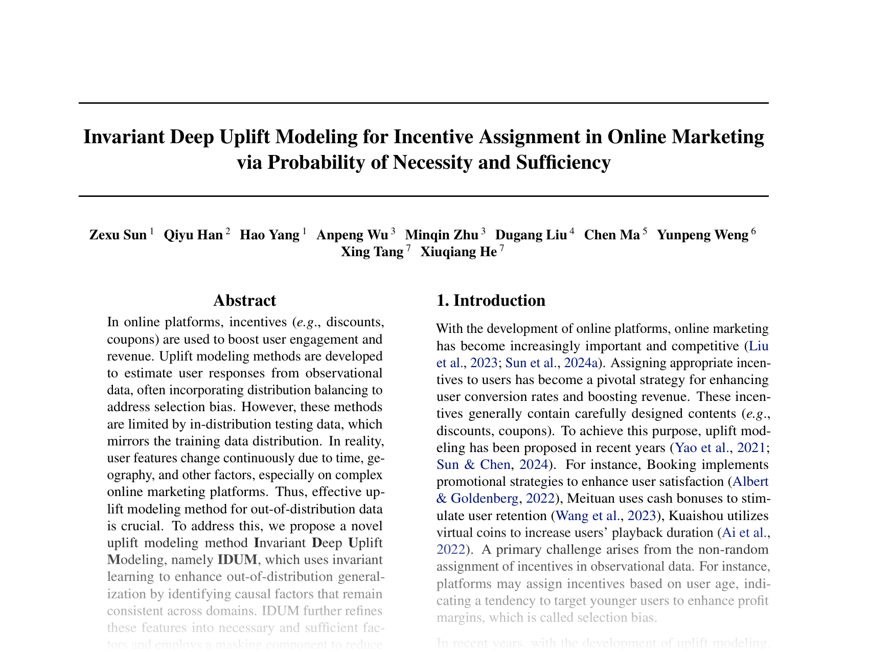[Invariant Deep Uplift Modeling for Incentive Assignment in Online Marketing via Probability of Necessity and Sufficiency 🔗](https://openreview.net/pdf?id=mruyFvKDKq)