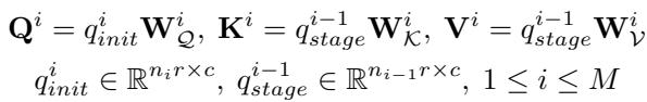 Equation defining Q, K, and V matrices for progressive merging.