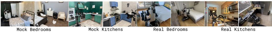 Figure 4: Evaluation environments showing mock vs. real rooms.